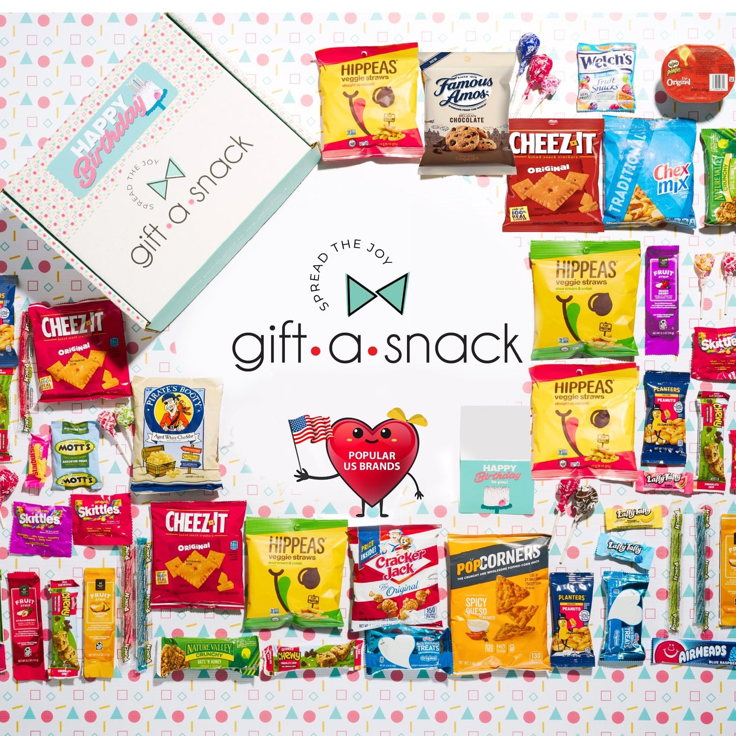 Gift A Snack - Happy Birthday Snack Box Variety Pack Care Package + Greeting Card (60 Count) Bday Sweet Treats Gift Basket, Cand