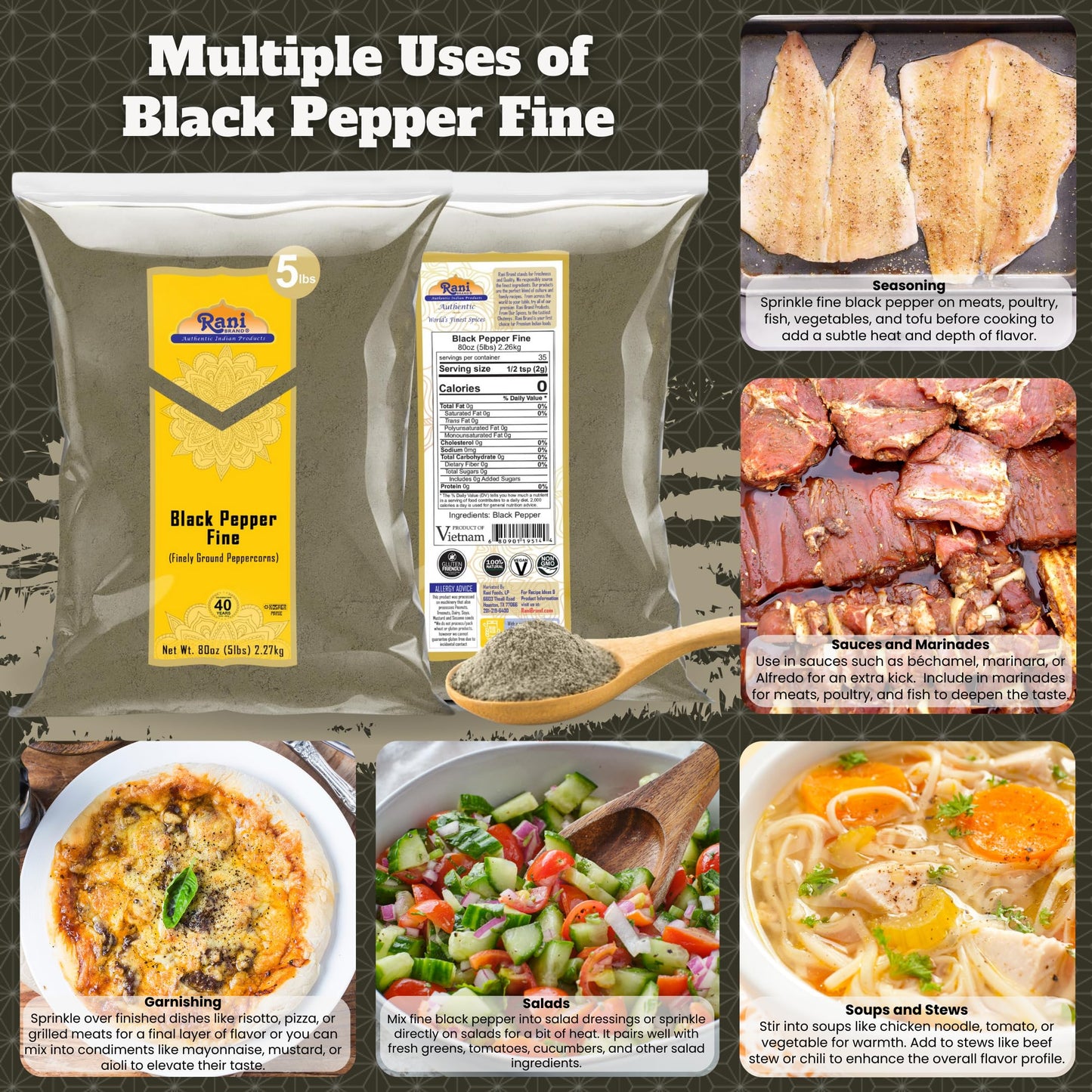 Rani Black Pepper Fine Powder 80 Mesh, 80Oz (5Lbs) 2.27Kg Bulk ~ All Natural | Vegan | Gluten Friendly | Non-Gmo | Kosher