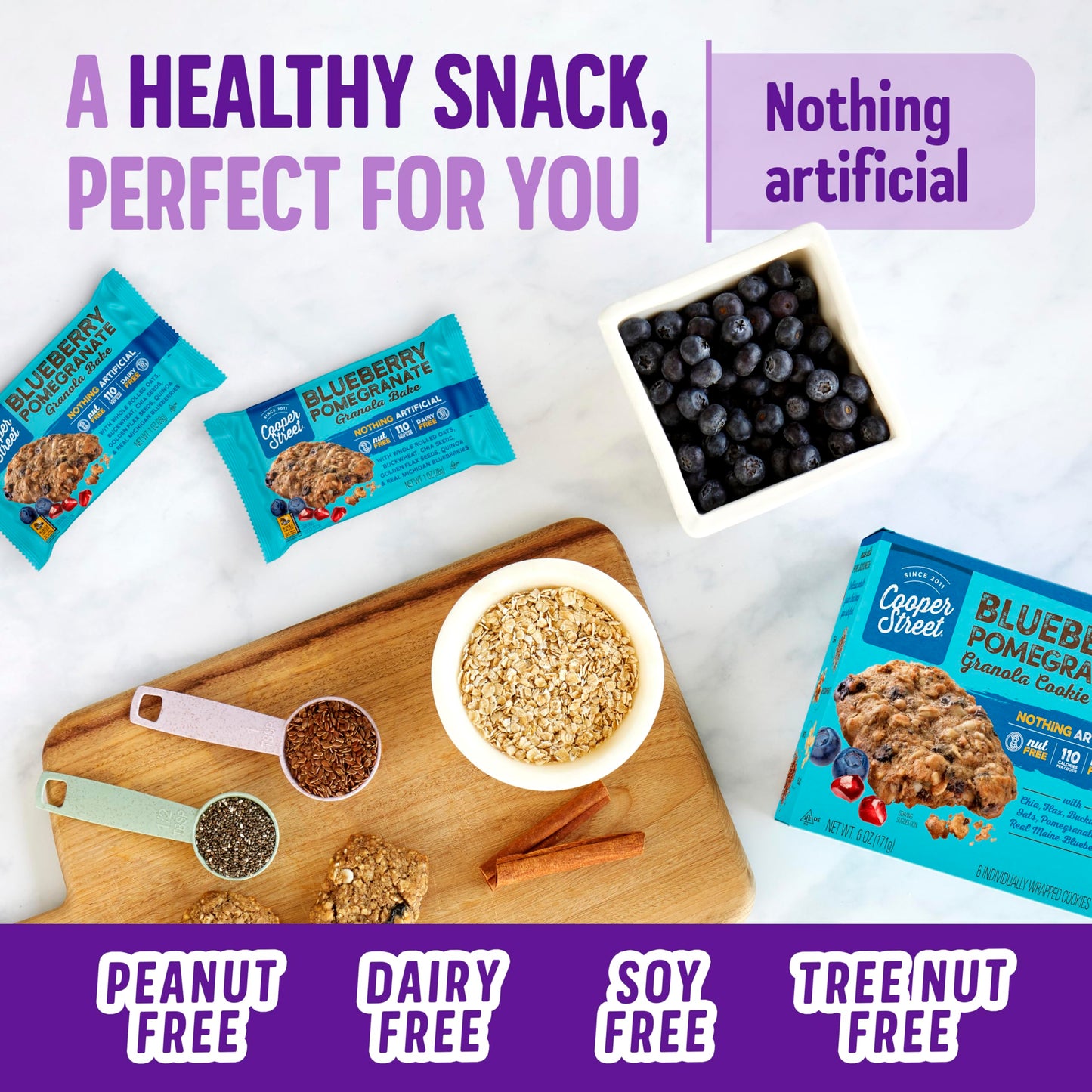 Cooper Street - Chewy Granola Bakes, Blueberry Pomegranate Oatmeal Cookies, Alternative To Granola Bars & Fruit And Vegetable Bars, No Nuts, Dairy, Soy & Artificial Ingredients, 12Ct Economy 2 Packs