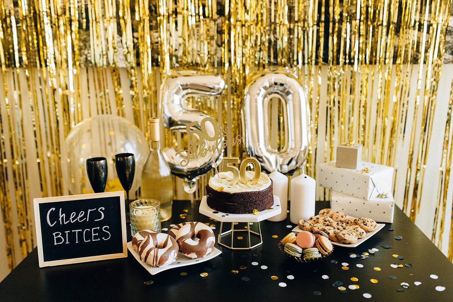 Ahaoray 50 Fabulous Cake Topper, Premium Gold Glitter Cardboard Cake Decoration For 50Th Happy Birthday Party - Fifty And Fabulo