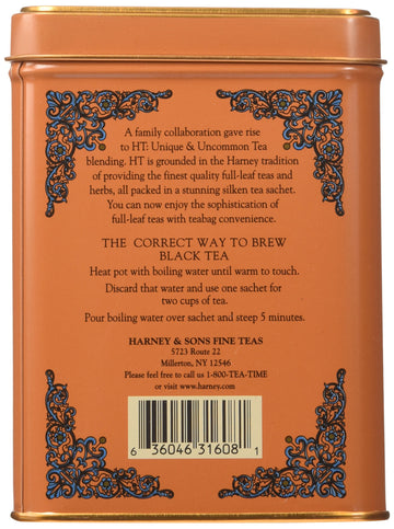 Harney & Sons Caffeinated Hot Cinnamon Sunset Black Tea With Orange And Cloves Tin, 20 Count, Pack Of 3