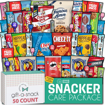 Gift A Snack - Halloween Trick Or Treats Snack Box Variety Pack Care Package + Greeting Card (50 Count) Birthday Sweet Treats Gi