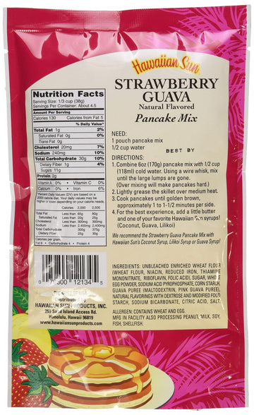 Pancake Mix, 6 Ounce Bag By Hawaiian Sun (Strawberry Guava, 12 Packs)