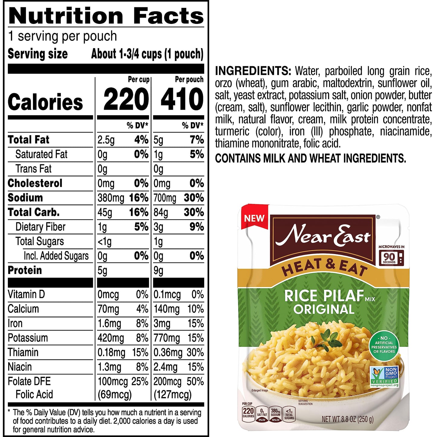 Near East Heat & Eat Rice Quick Cook Rice Microwave Rice Rice Pilaf Original 8.8oz Pouches (8 Pack)