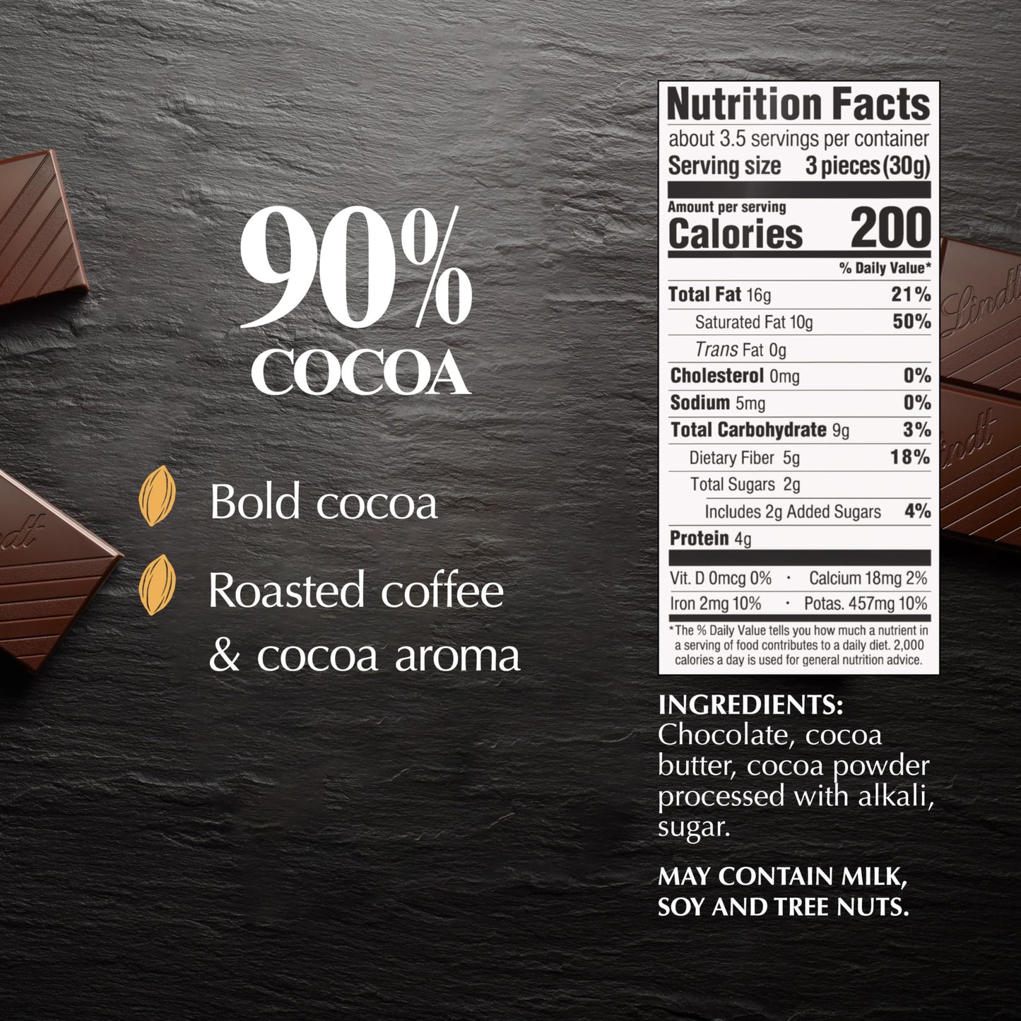 Lindt EXCELLENCE Dark Chocolate Bar, 90% Cocoa, 3.5 oz (12 Pack)