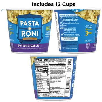 Quaker Roni Cups Mix, Butter & Garlic Pasta, 2.15 Oz (Pack of 12)