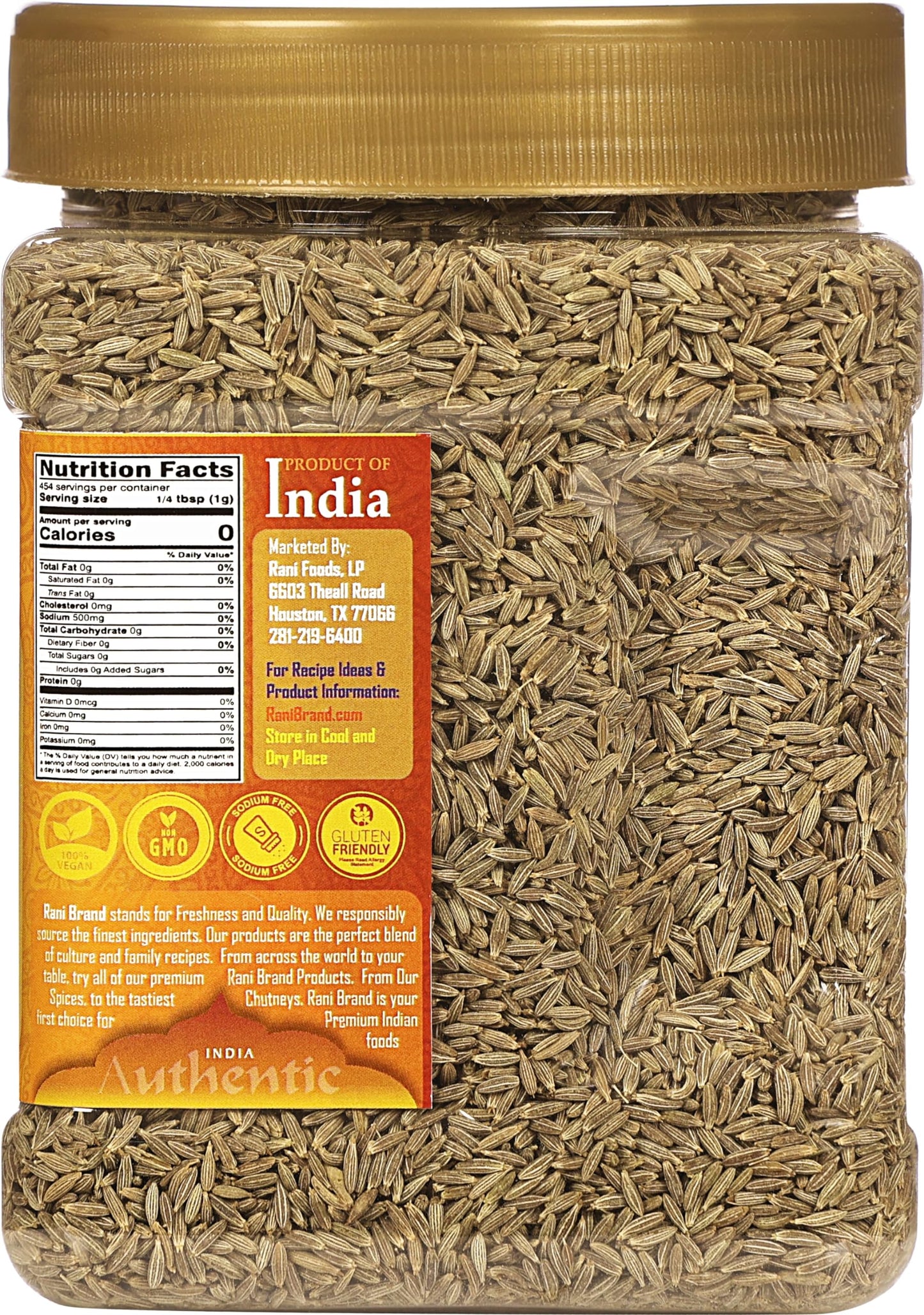Rani Cumin Seeds Whole (Jeera) Spice 16Oz (1Lb) 454G Pet Jar ~ All Natural | Gluten Friendly | Non-Gmo | Vegan | Kosher | Indian