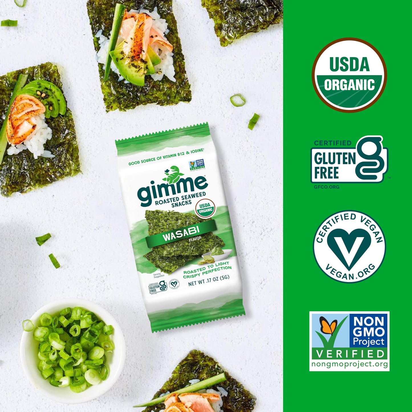 gimMe Organic Roasted Seaweed Snacks Variety Pack, 12 Count - Keto, Vegan, Gluten-Free, Healthy On-the-Go Snack