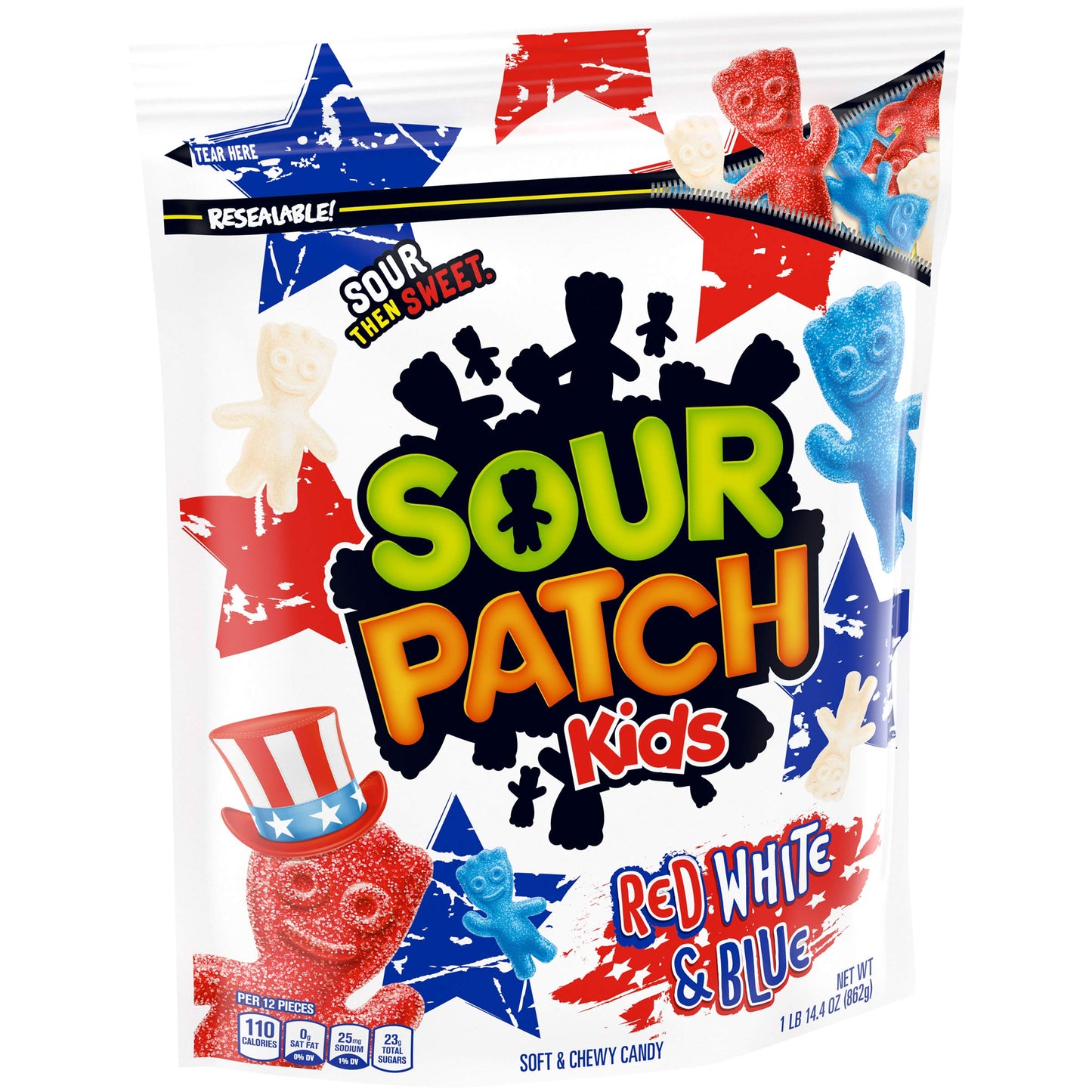Sour Patch Kids Red White & Blue Soft Chewy Candy, Limited Edition, 1.9 lb Bag, Colorful Gummies
