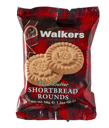 Walker'S Shortbread Rounds 2 Count, Pure Butter Shortbread Cookies, 1.2 Oz Snack Packs (Pack Of 22)