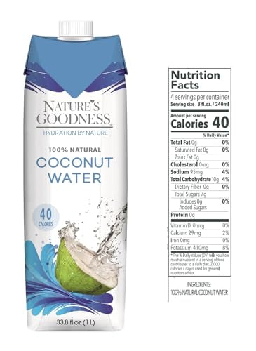 6 Pack of Natures Goodness Coconut Water - 33.82 Fl Oz 1(L) (No Pulp, Sugar Free, Vegan, Hydrating Naturally)