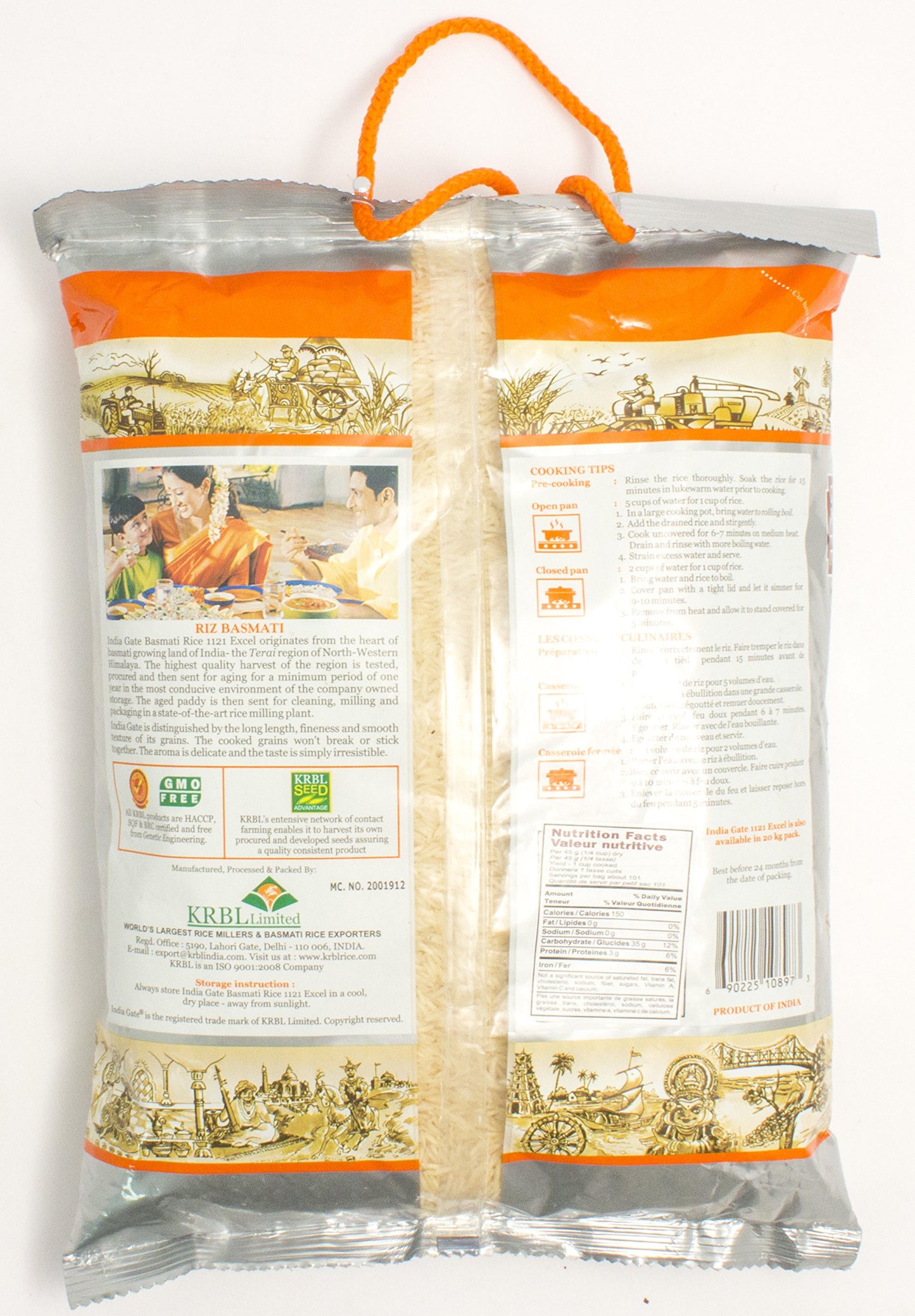 India Gate - White Basmati Xl Rice - Excel, 10 Pound