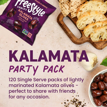 Freestyle Snacks Olive Snack Packs - Bulk Party Pack - Fresh Pitted, Jumbo Kalamata Olives, Grown In Greece, All Natural, Non-Gm