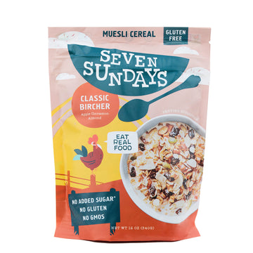 Seven Sundays Classic Bircher Apple Cinnamon Almond Muesli Cereal - 6 Count, 12 Oz Pouch - Certified Gluten Free Muesli - Non Gm