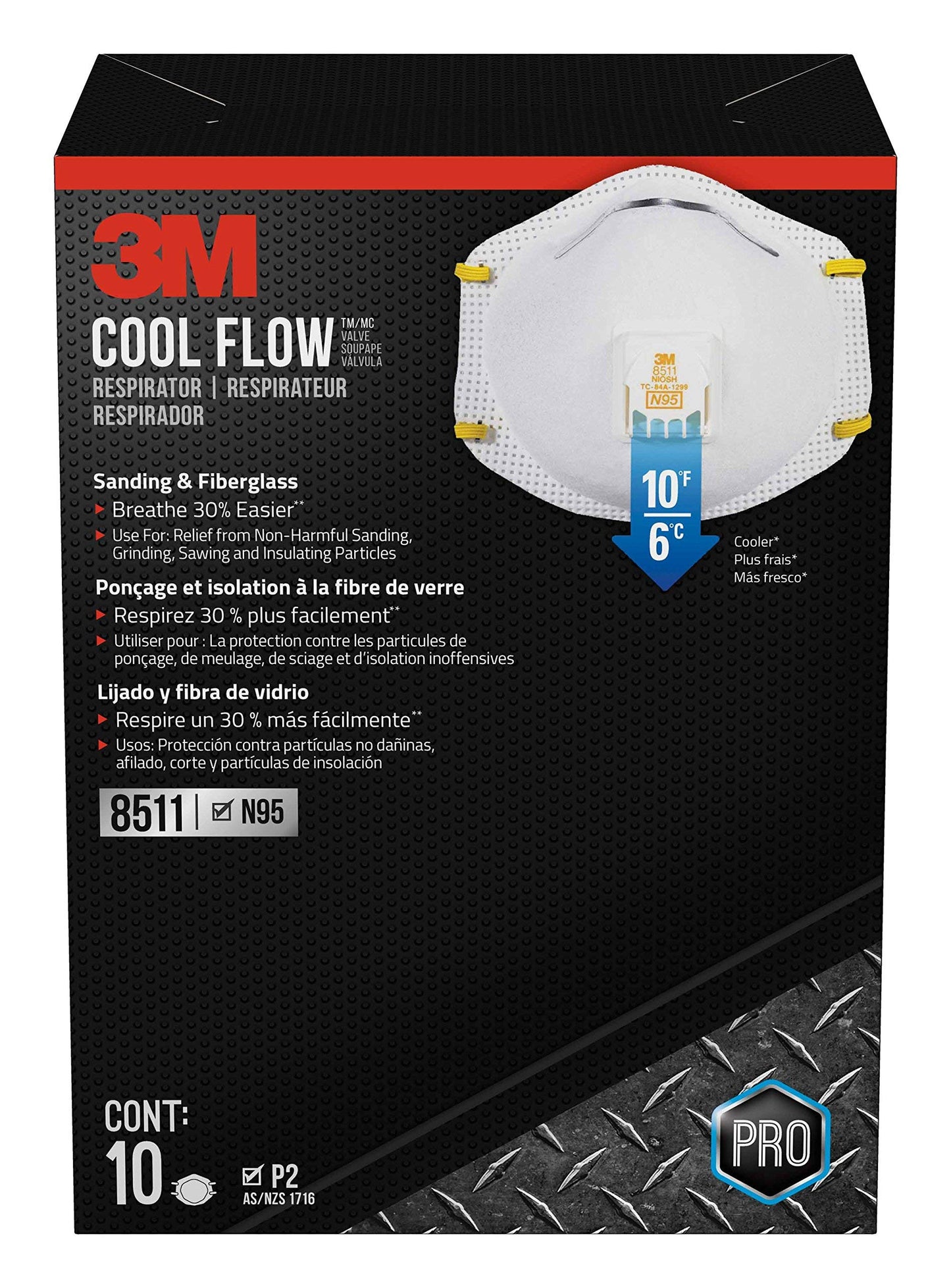 3M Sanding And Fiberglass Valved Respirator 8511H10-Dc-Ps, 10 Ea/Pk, 4 Pks/Cs