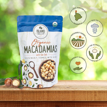 Island Harvest Organic Macadamia Nuts with Sea Salt - 100% Hawaiian Keto Friendly Nuts All-Natural Non-GMO Macadamia Nuts Salted Gluten-Free Dry Roasted Whole and Half Nuts; 20 Ounce (Pack of 1)