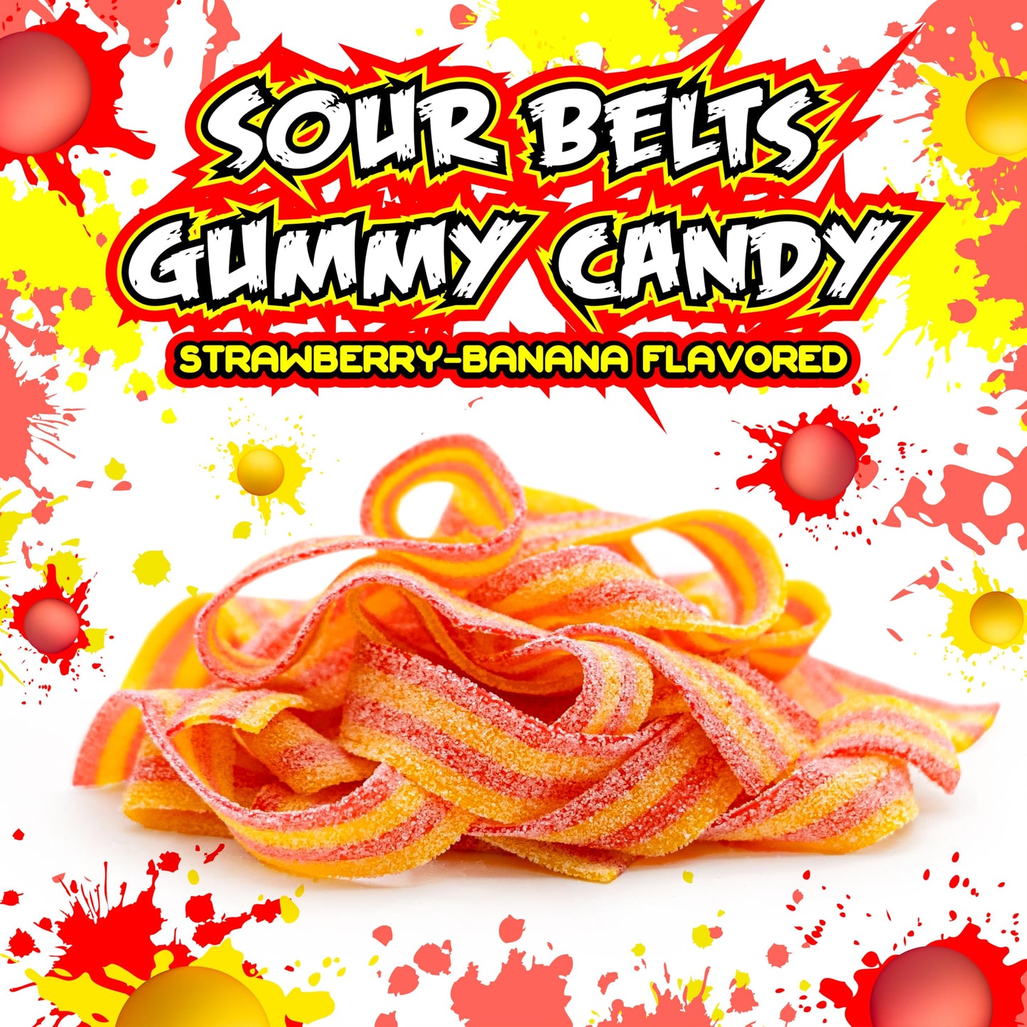 SOURZAP Sour Belts - Strawberry-Banana Flavor Gummy Candy, 8-Ounce Pack, Dye Free, Perfect for Snacking and Gifting