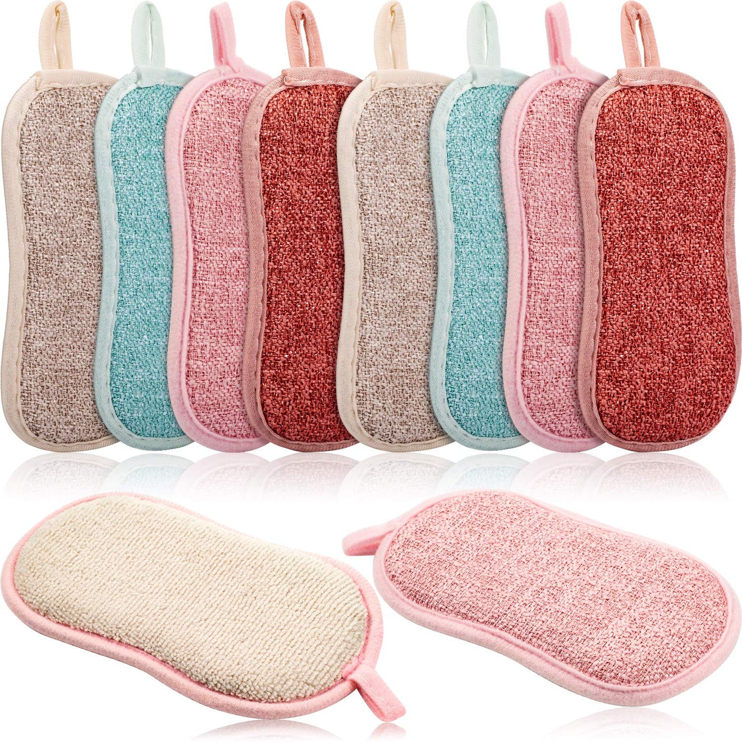 Boao 10 Pieces Reusable Sponges Kitchen Non Scratch Microfiber Sponge Scrubber Reusable Scouring Pads For Kitchen Cleaning Dishes And Pots(Mixed Colors)