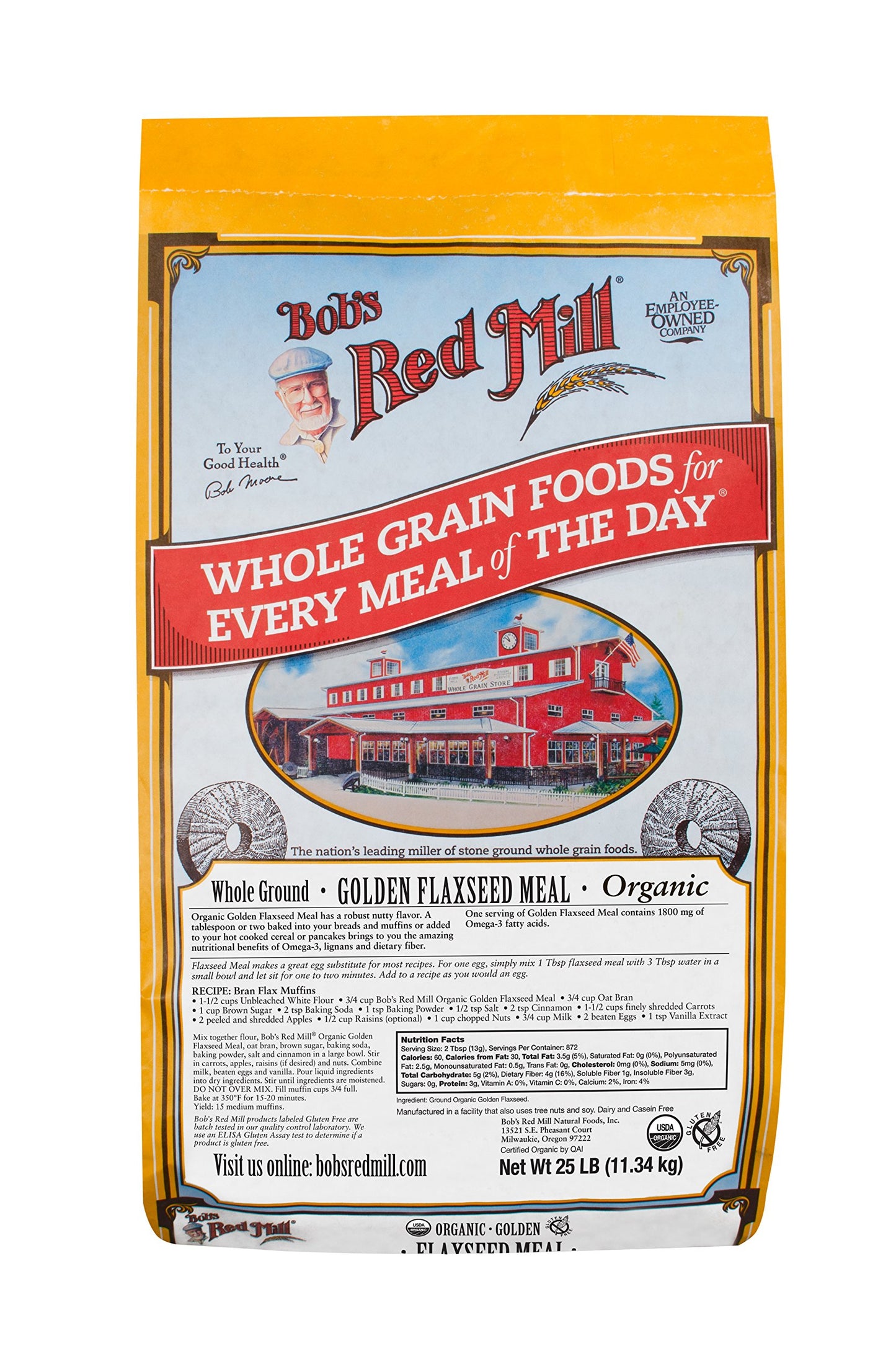 Bobas Red Mill Flaxseed Meal Golden Organic 25 Pound
