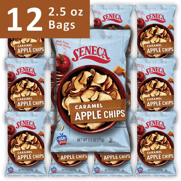 Seneca Caramel Apple Chips, 100% Red Delicious Apples, 2.5 oz (Pack of 12) - Crisped Freshness in Foil-Lined Bag