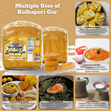 Rani Kolhapuri Gur (Jaggery) 17.5oz (1.1lbs) 500g ~ Unrefined Cane Sugar, No Color added, Gluten Friendly | Vegan | NON-GMO | Ko
