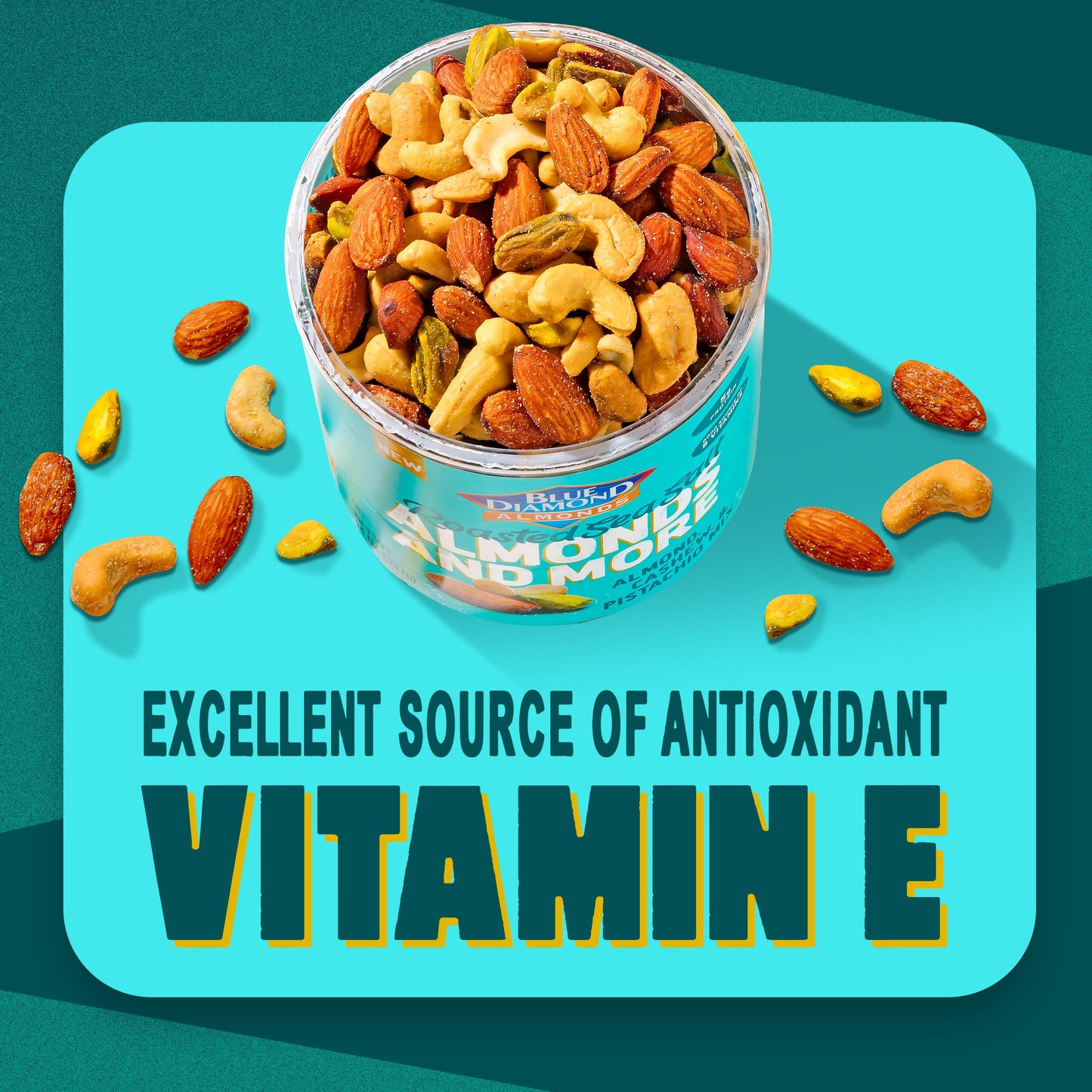 Blue Diamond Almonds, Mixed Nuts Roasted Sea Salt Deluxe Snack Nuts, Almonds, Pistachios, And Cashews, 14Oz. Can (Pack Of 1)