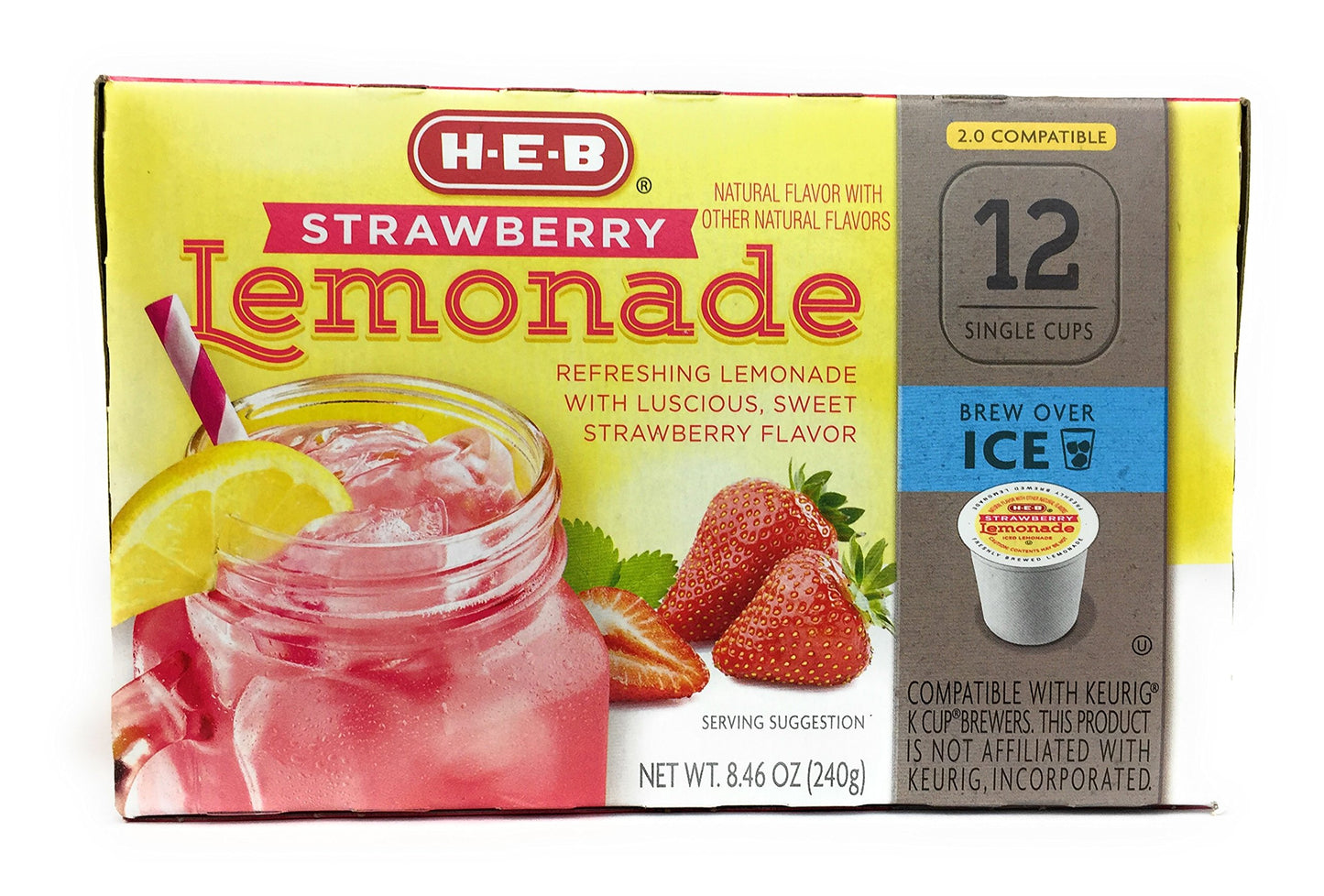 Heb Brew Over Ice, Strawberry Lemonade Single Serve Cups Compatible With Keurig 2.0, 12 Cts