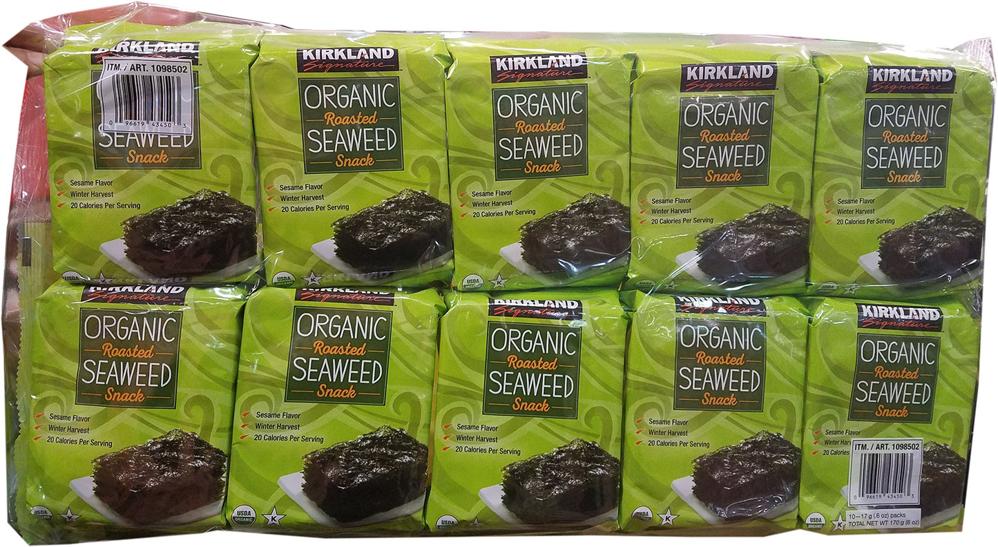 Kirkland Signature Organic Roasted Seaweed Snack, 0.6 Ounce (Pack Of 10)