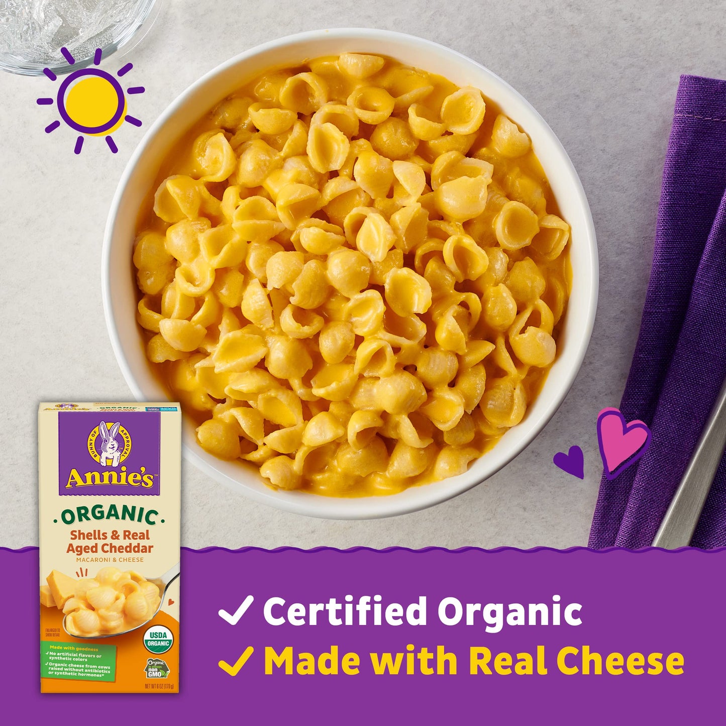 Annie’S Shells Real Aged Cheddar Organic Mac And Cheese Dinner With Organic Pasta, 6 Oz (Pack Of 12)
