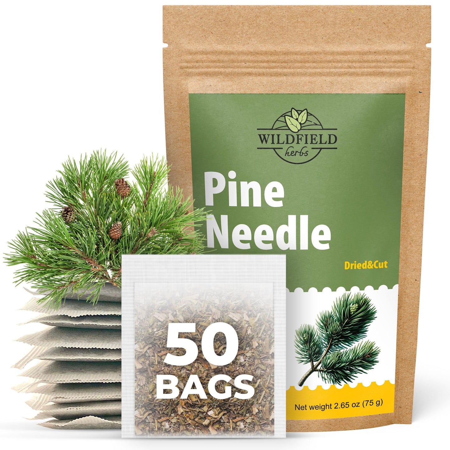50 Pine Needle Tea Dried Pine Needles Herb Tea (Pinus Koraiensis) - 50 Count 1.5G Bags Dried Needle Leaf Aguja De Pino