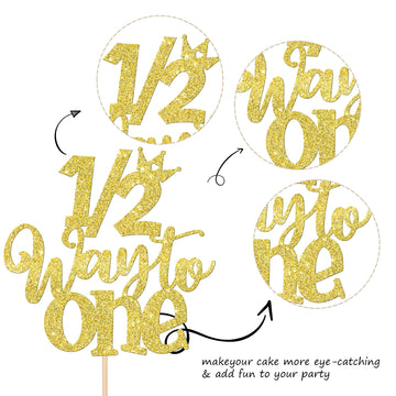 1 Pcs Half Way To One Cake Topper Glitter Happy 6 Months Birthday Cake Pick 1/2 Half Birthday Cake Decoration For Baby Half Year