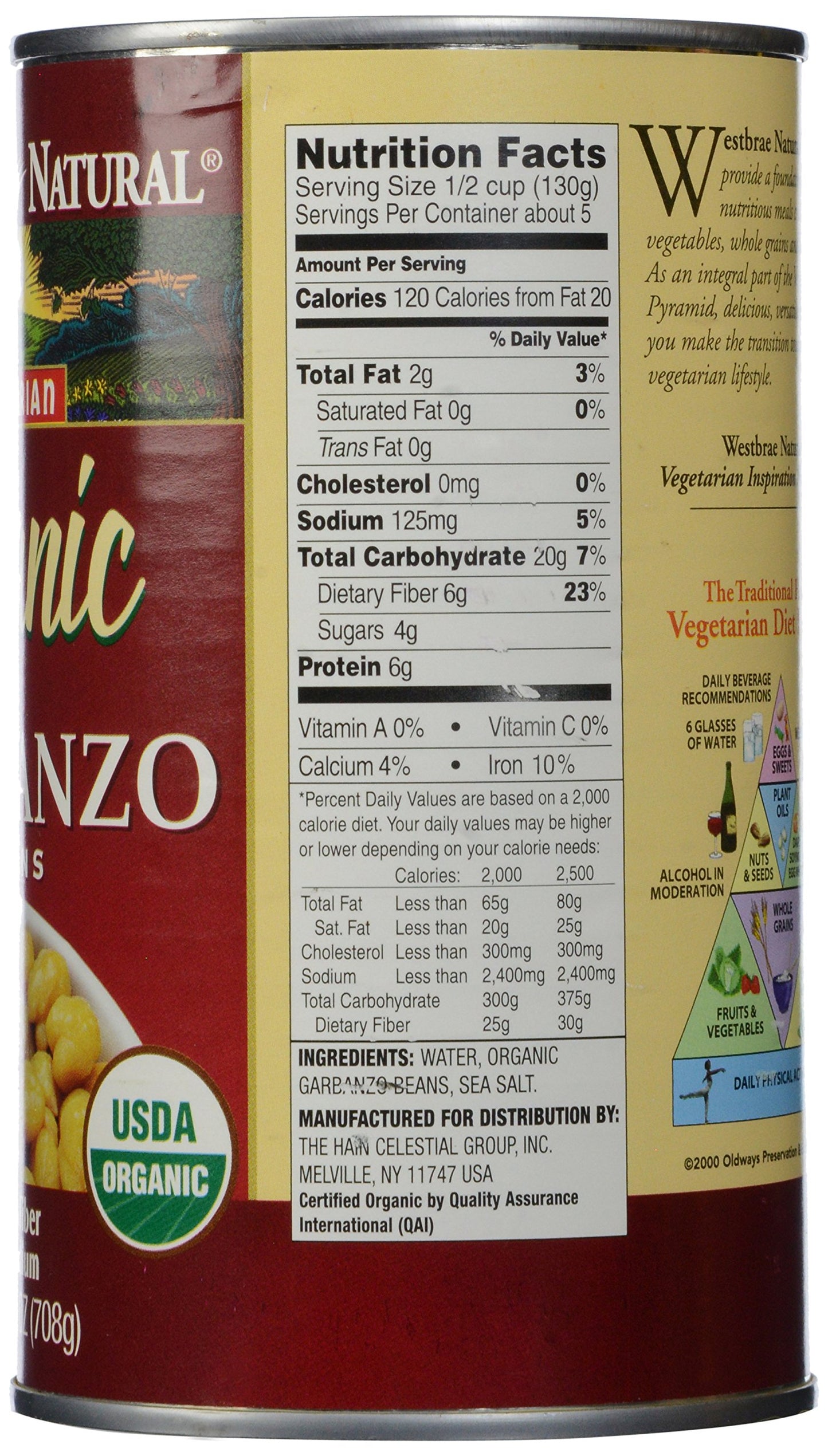 Westbrae Natural Organic Garbanzo Beans, No Salt Added, 25 Oz (Pack of 12)