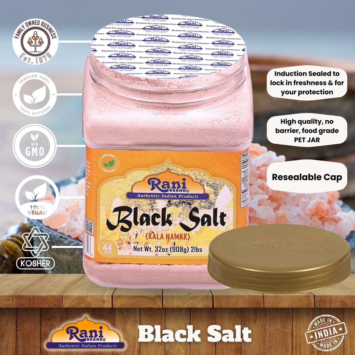 Rani Black Salt Powder (Kala Namak) Mineral 32Oz (2Lbs) 908G Bulk Pet Jar ~ Unrefined, Pure And Natural | Vegan | Gluten Friendly | Non-Gmo | Indian Origin | Perfect For Tofu Scramble