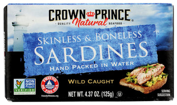 Crown Prince Natural Skinless And Boneless Sardines In Water, Non-GMO, 4.37 Ounce (Pack Of 1)