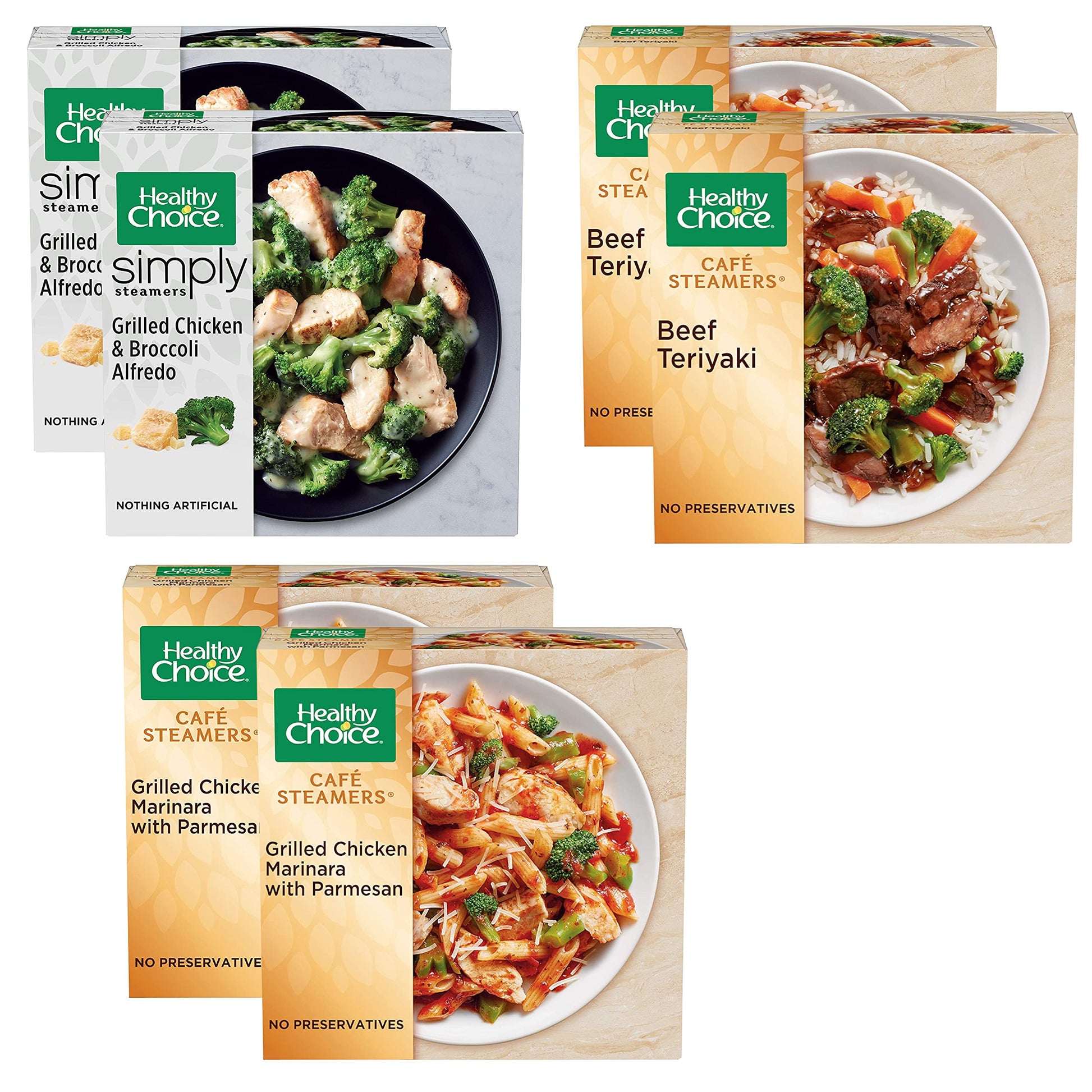 Gourmet Kitchn Healthy Choice Caf   Steamers Variety Pack- 2 Grilled Chicken Marinara with Parmesan- Asian Inspired Beef Teriyak