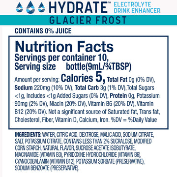 Hydrate Electrolyte Liquid Drink Enhancer Drops Low Sugar Low Calorie Natural Flavor Hydration Mix with Essential Vitamins B3 B6 B12 (Glacier Frost (2 Pack))