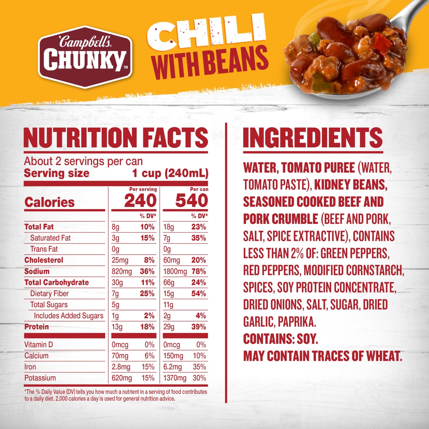Campbells Chunky Chili With Beans, 19 oz Can