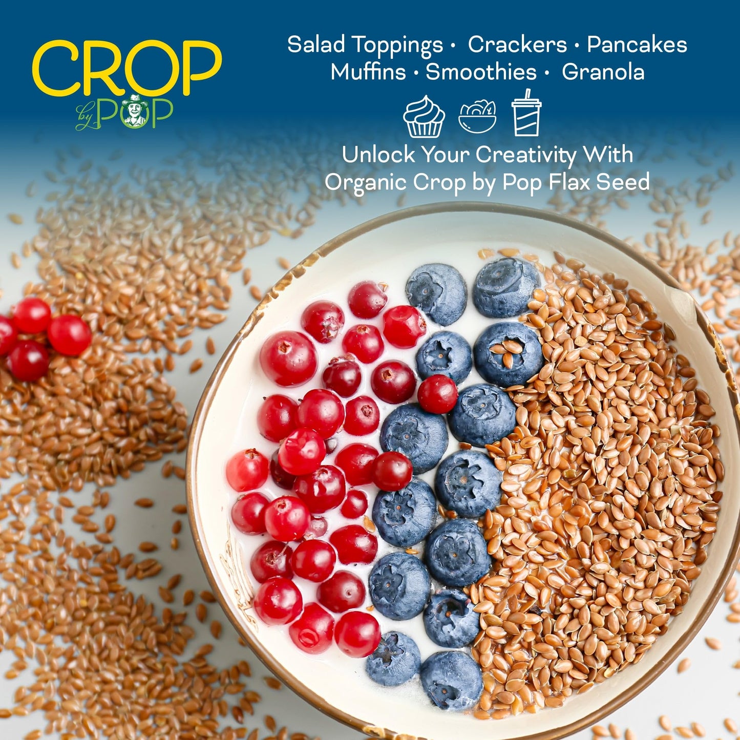 CROP BY POP - Organic Brown Flax Seeds - Raw, Whole, Non-GMO, High Fiber & Omega-3 - (16oz - 2 LB) Perfect for Smoothies, Baking