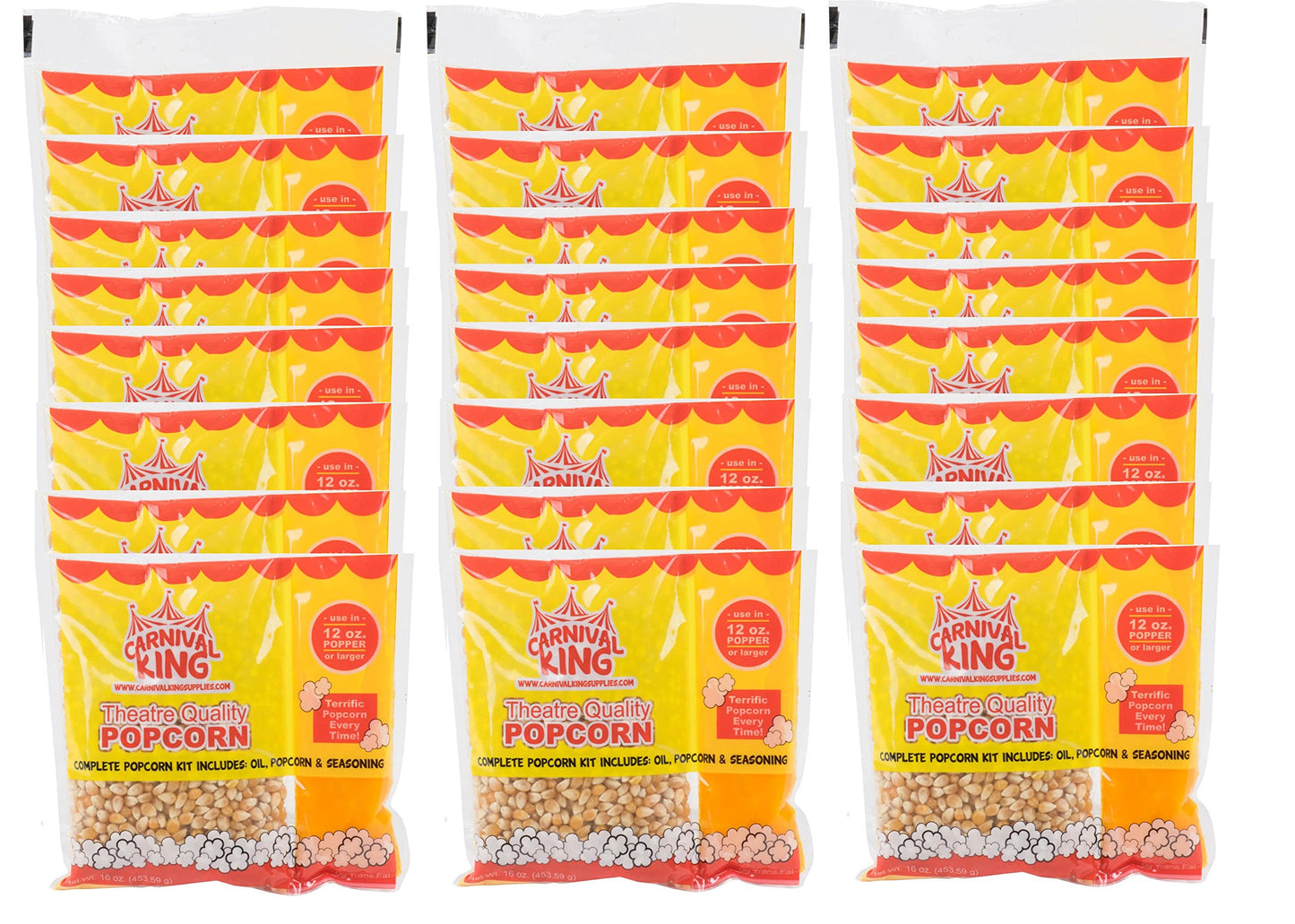 C King All In One Popcorn Kit for 12 oz. to 14 oz. Poppers, Clear, 24 Count