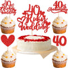 25 PCS 40th Anniversary Cupcake Toppers with Ruby Wedding Cake Topper Red Glitter Heart Cupcake Picks for 40th Wedding Anniversa