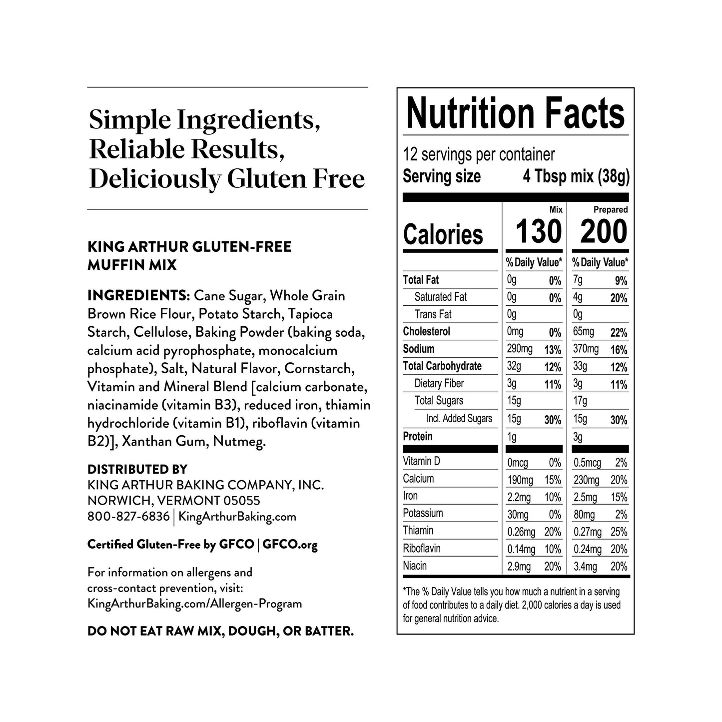 King Arthur Muffin Mix, Gluten Free, 16-Ounce (Pack of 6), White