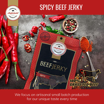 Premium Aufschnitt Beef Jerky - Low Sodium, Spicy - 5 Pack, 2 Ounce - Keto & Halal Friendly, Certified Kosher, Made in USA