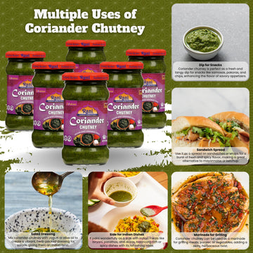 Rani Coriander Chutney 10.5Oz (300G) Glass Jar, Ready To Eat, Pack Of 5+1 Free ~ Vegan | Gluten Free | Non-Gmo | Kosher | No Col