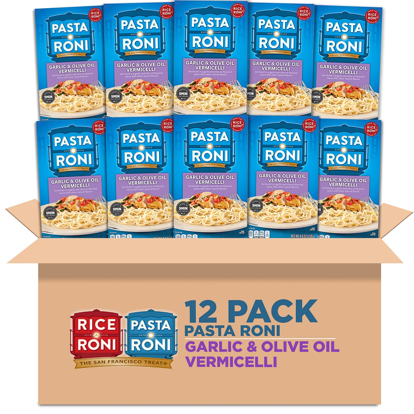 Pasta Roni Garlic & Olive Oil Vermicelli Mix, 4.6-Ounce Boxes (Pack Of 12)