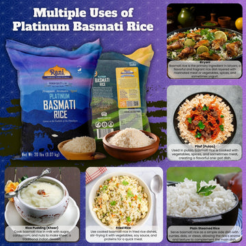 Rani Platinum White Basmati Rice Extra Long Aged 20-Pound Bag, 320Oz (20Lbs) 9.08Kg ~ All Natural | Gluten Friendly | Vegan | In