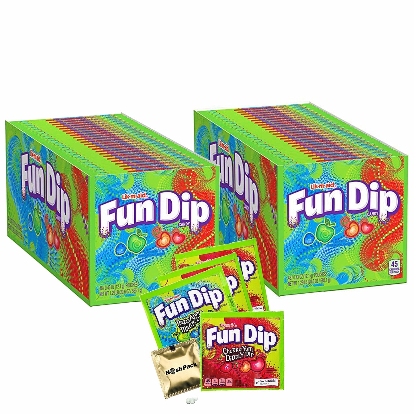 Fun Dip Candy Sticks 2 Flavor Bulk Pack, 48 Pack Cherry Yum Diddly Dip And Razzapple Magic Dip Flavors With Nosh Pack Mints, Can