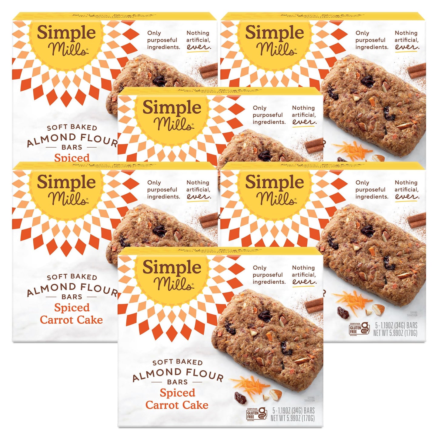 Simple Mills Almond Flour Snack Bars, Spiced Carrot Cake - Gluten Free, Made With Organic Coconut Oil, Breakfast Bars, Healthy Snacks, Paleo Friendly, 6 Ounce (Pack Of 6)