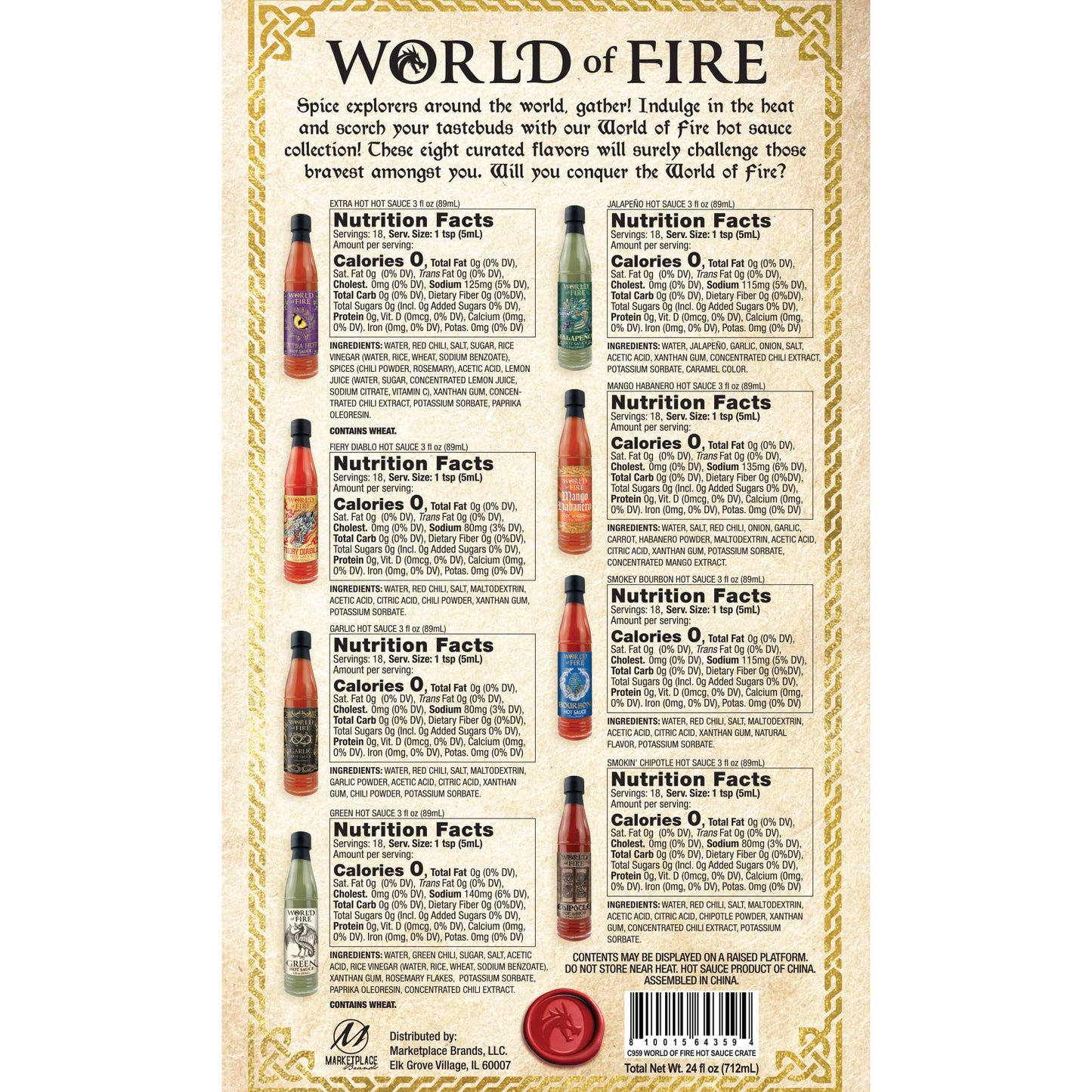 Marketplace Brands World of Fire Hot Sauce Variety Pack - 8 Bottles Gift Set
