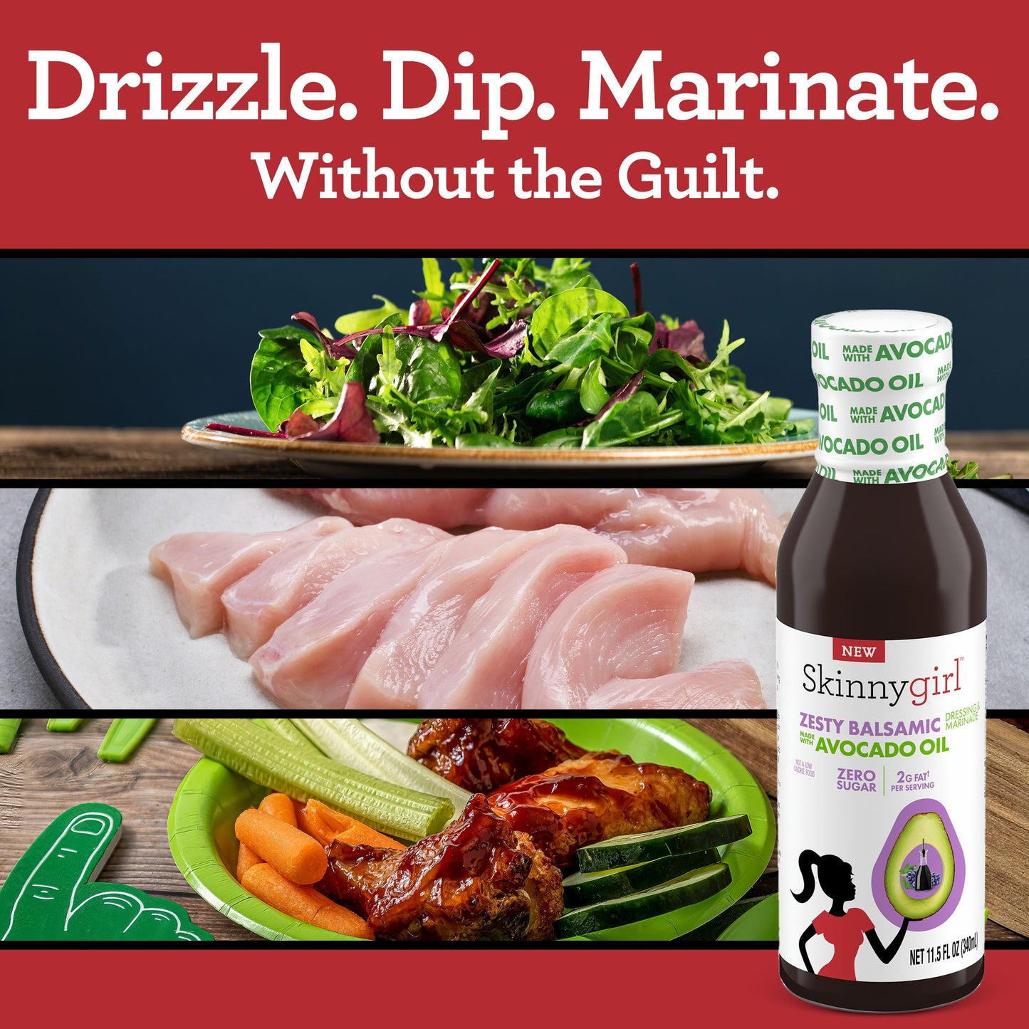 Skinnygirl Sugar Free Gluten Free Avocado Oil Salad Dressing, Zesty Balsamic, 11.5 Ounce