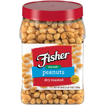 Fisher Snack Sea Salt Dry Roasted Peanuts, 36 Ounces, No Artificial Colors Or Flavors
